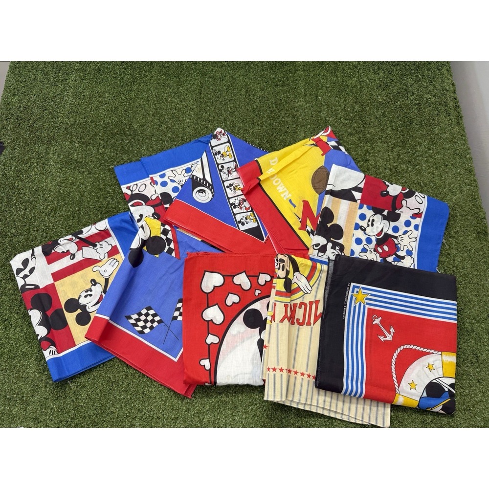 Disney Bandana Scarf Lot of 9 Vintage NWT 22" x 22" 1980-90's Mickey Minnie Vtg